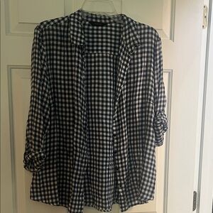 Navy and White Checkered Blouse